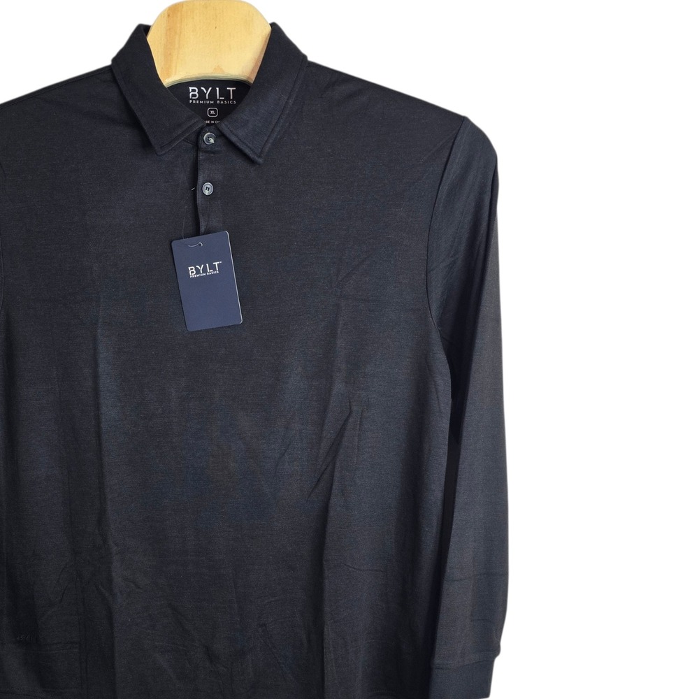 BYLT Premium Basics Mens Comfort Wool Long Sleeve Polo Black XL MTPOL0421-001-XL